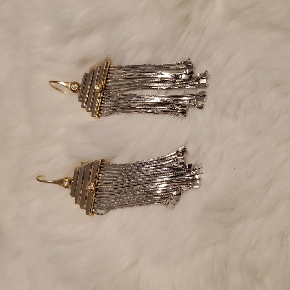 Elegant Henri Bendel Fringe Earrings - Silver & Gold- Never Worn
